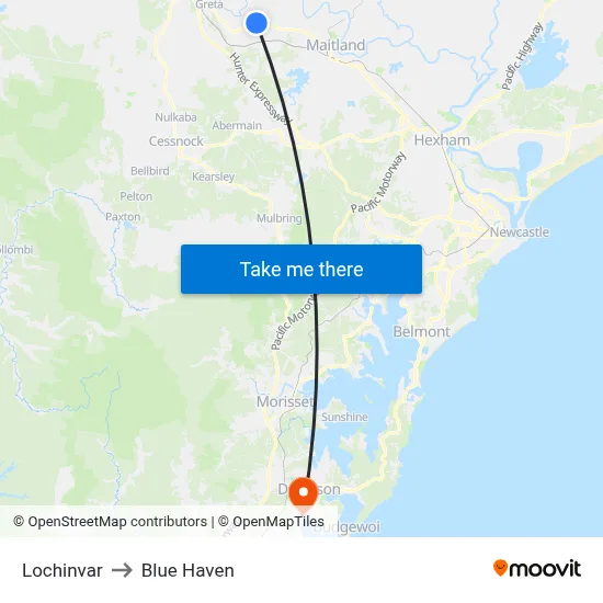 Lochinvar to Blue Haven map