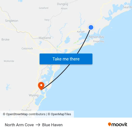 North Arm Cove to Blue Haven map