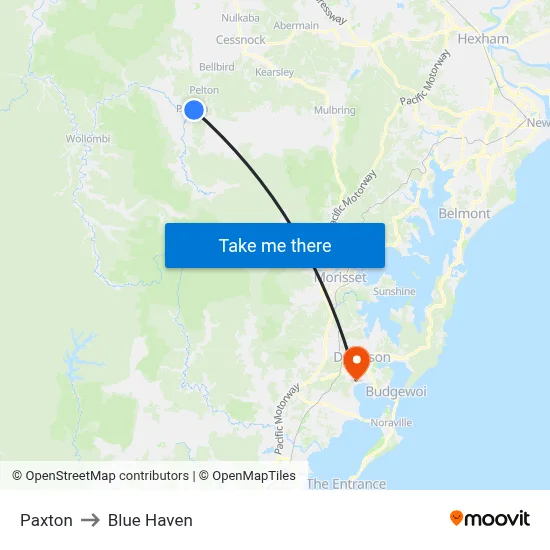 Paxton to Blue Haven map