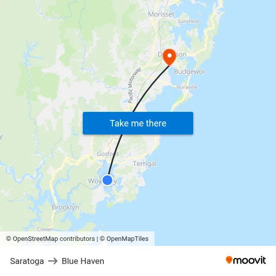 Saratoga to Blue Haven map