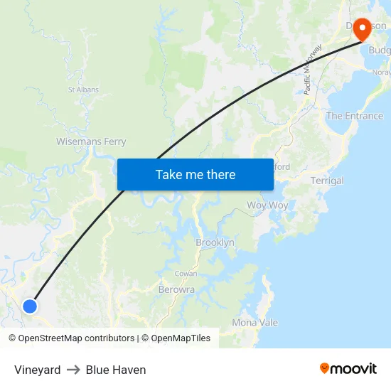 Vineyard to Blue Haven map