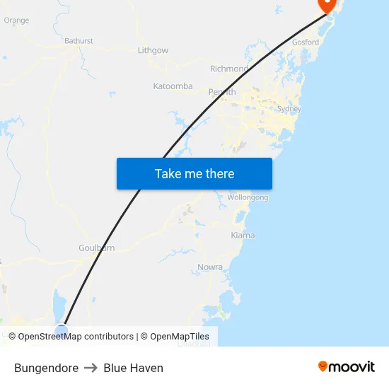 Bungendore to Blue Haven map