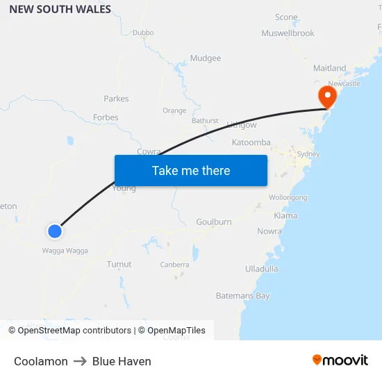 Coolamon to Blue Haven map