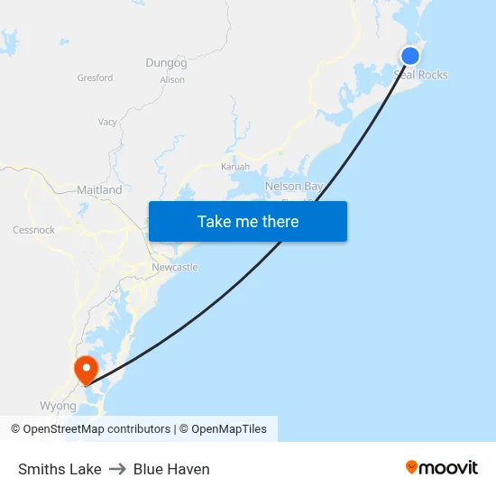 Smiths Lake to Blue Haven map
