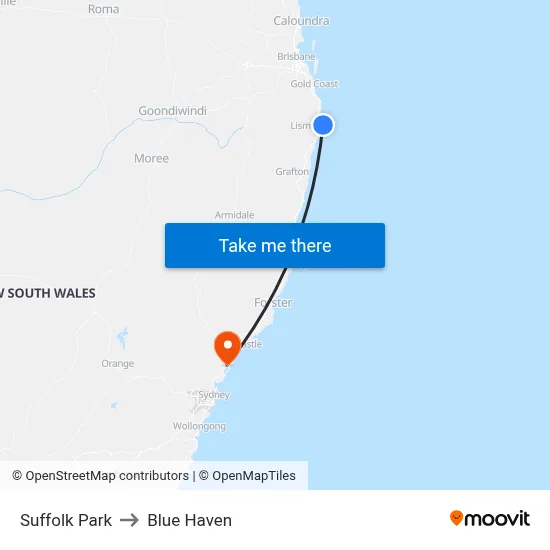 Suffolk Park to Blue Haven map