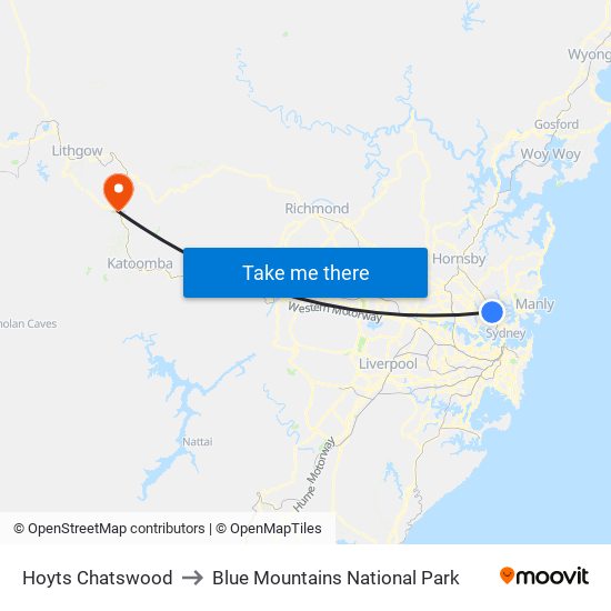 Hoyts Chatswood to Blue Mountains National Park map