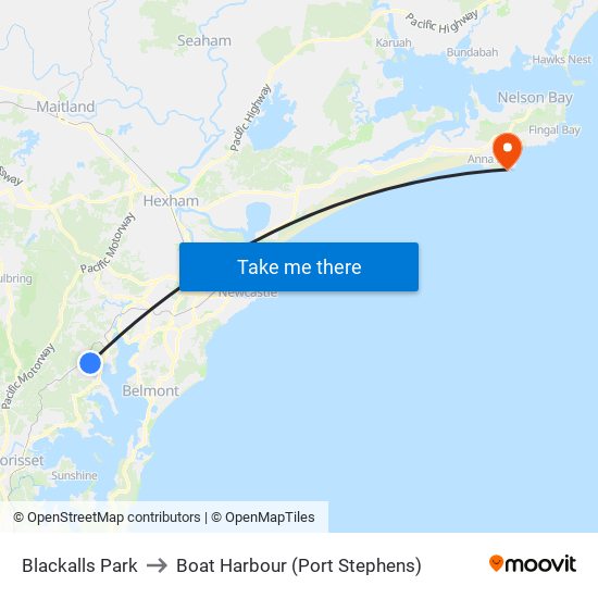 Blackalls Park to Boat Harbour (Port Stephens) map