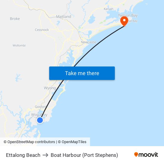 Ettalong Beach to Boat Harbour (Port Stephens) map