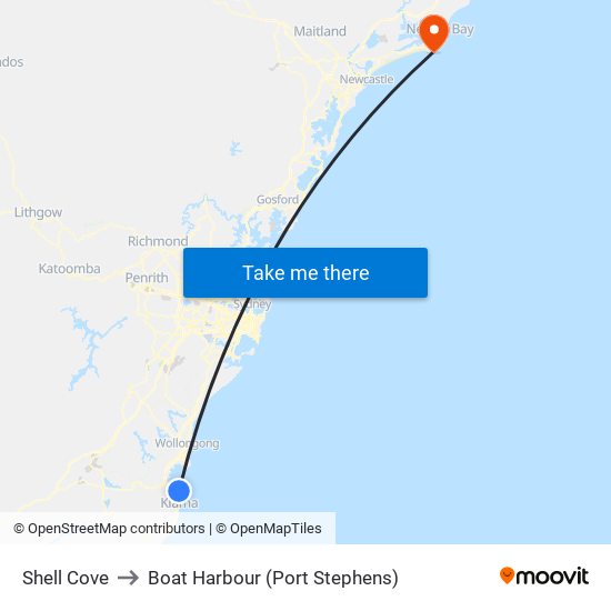 Shell Cove to Boat Harbour (Port Stephens) map