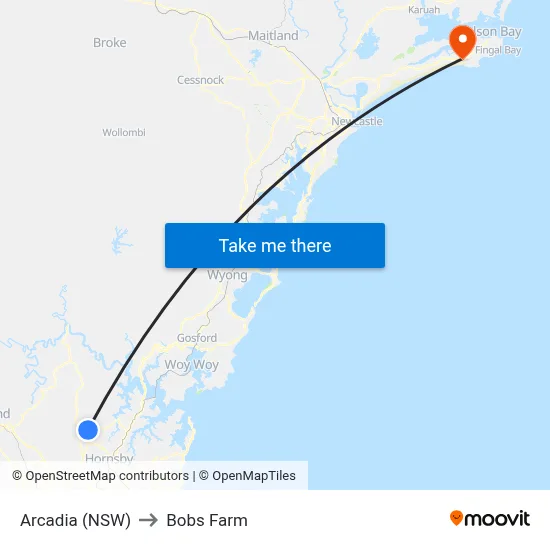 Arcadia (NSW) to Bobs Farm map