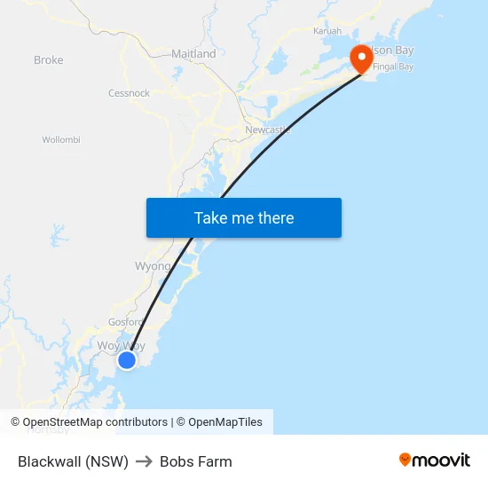 Blackwall (NSW) to Bobs Farm map
