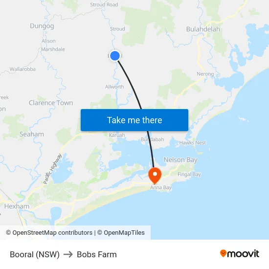 Booral (NSW) to Bobs Farm map