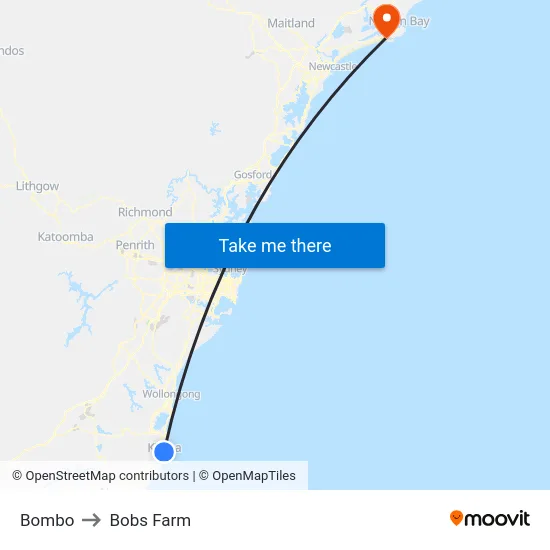 Bombo to Bobs Farm map