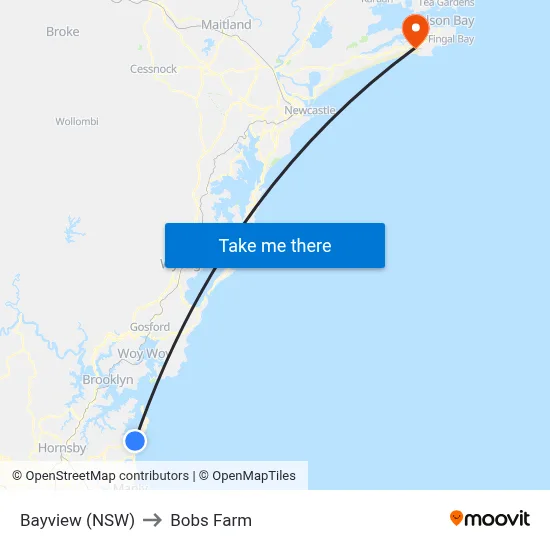 Bayview (NSW) to Bobs Farm map