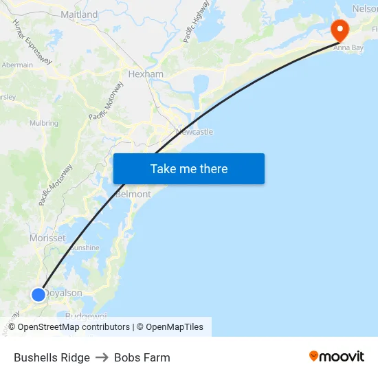 Bushells Ridge to Bobs Farm map