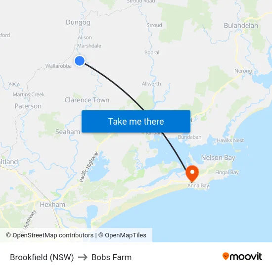 Brookfield (NSW) to Bobs Farm map