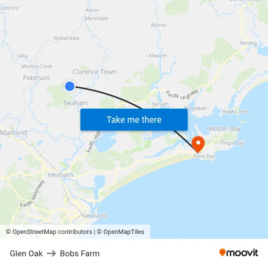 Glen Oak to Bobs Farm map