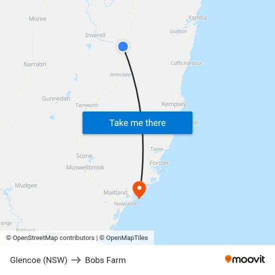 Glencoe (NSW) to Bobs Farm map