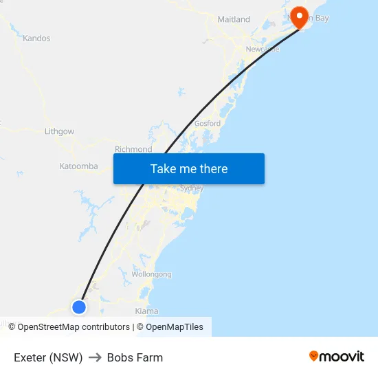 Exeter (NSW) to Bobs Farm map