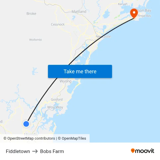 Fiddletown to Bobs Farm map