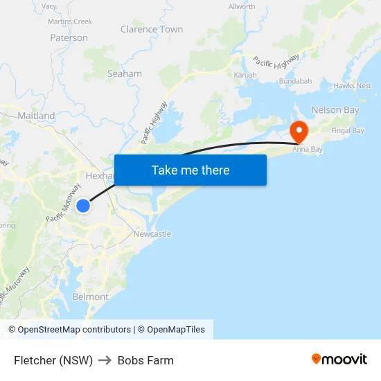 Fletcher (NSW) to Bobs Farm map