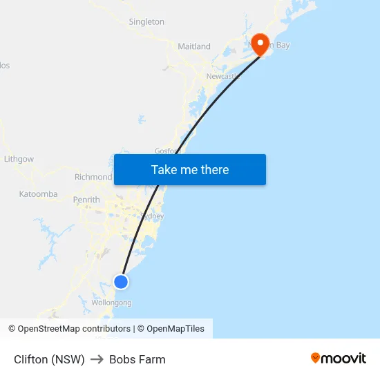 Clifton (NSW) to Bobs Farm map