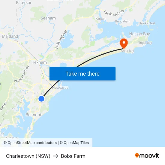 Charlestown (NSW) to Bobs Farm map
