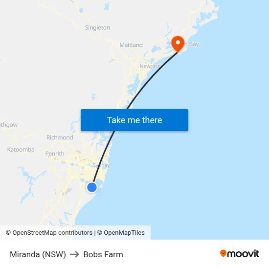 Miranda (NSW) to Bobs Farm map