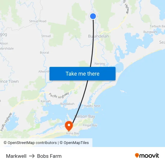 Markwell to Bobs Farm map