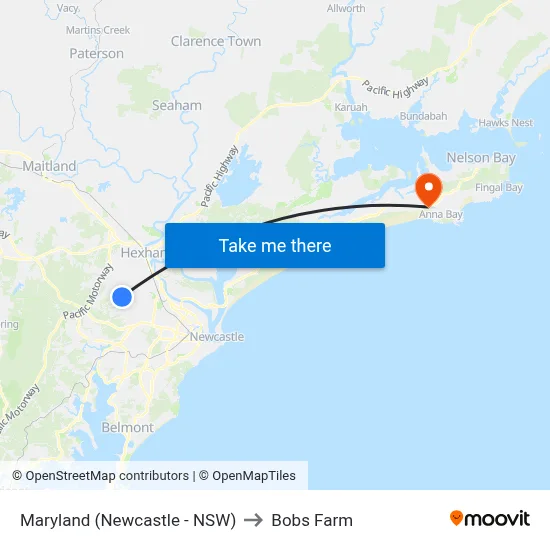Maryland (Newcastle - NSW) to Bobs Farm map