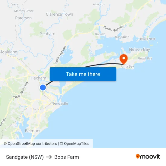 Sandgate (NSW) to Bobs Farm map