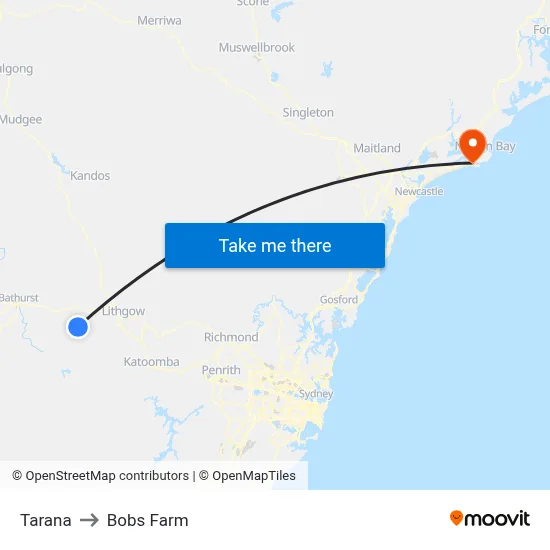 Tarana to Bobs Farm map