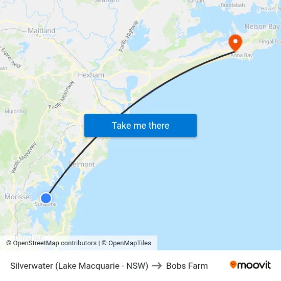Silverwater (Lake Macquarie - NSW) to Bobs Farm map