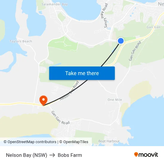 Nelson Bay (NSW) to Bobs Farm map