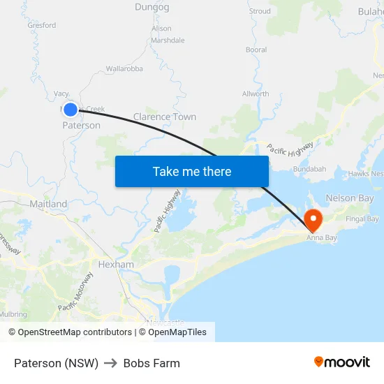 Paterson (NSW) to Bobs Farm map