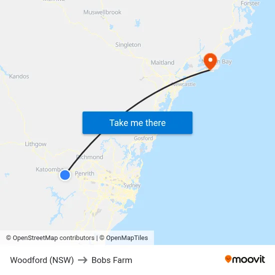 Woodford (NSW) to Bobs Farm map
