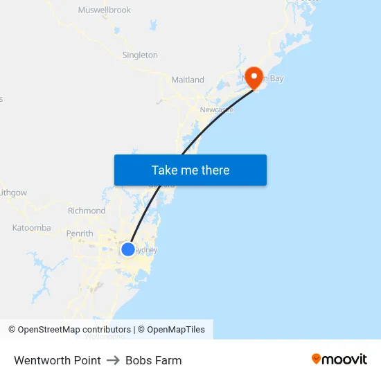 Wentworth Point to Bobs Farm map