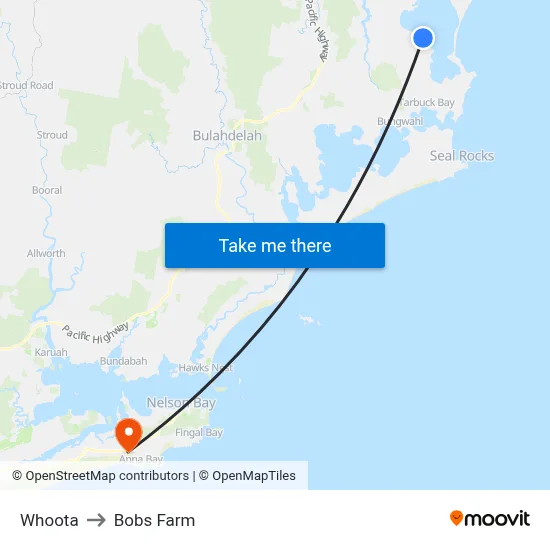 Whoota to Bobs Farm map