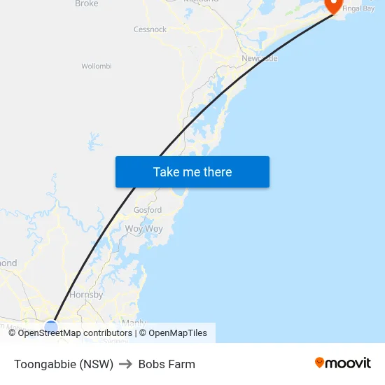 Toongabbie (NSW) to Bobs Farm map