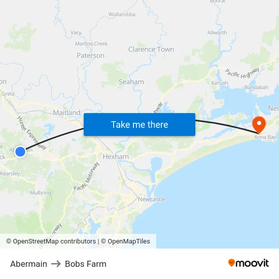 Abermain to Bobs Farm map