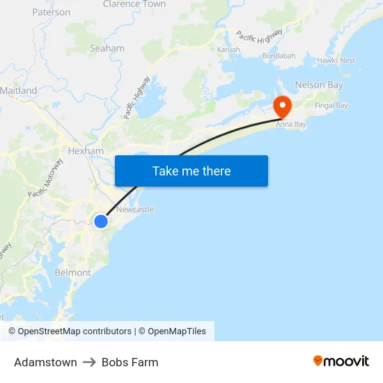 Adamstown to Bobs Farm map