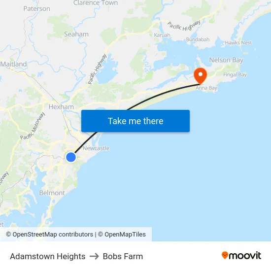 Adamstown Heights to Bobs Farm map