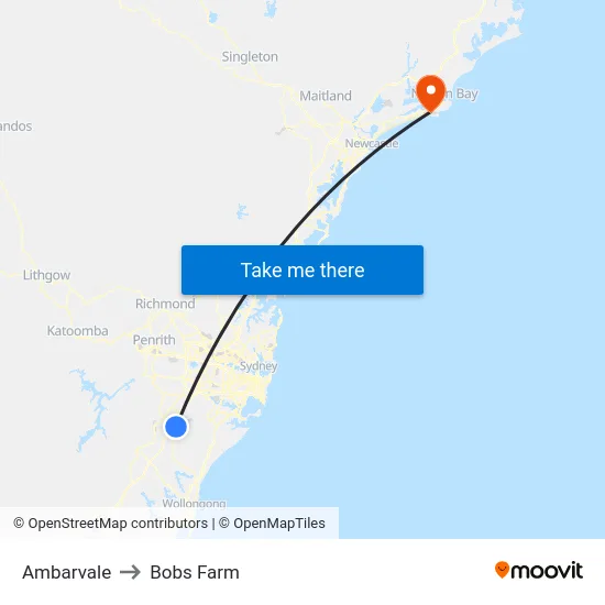 Ambarvale to Bobs Farm map
