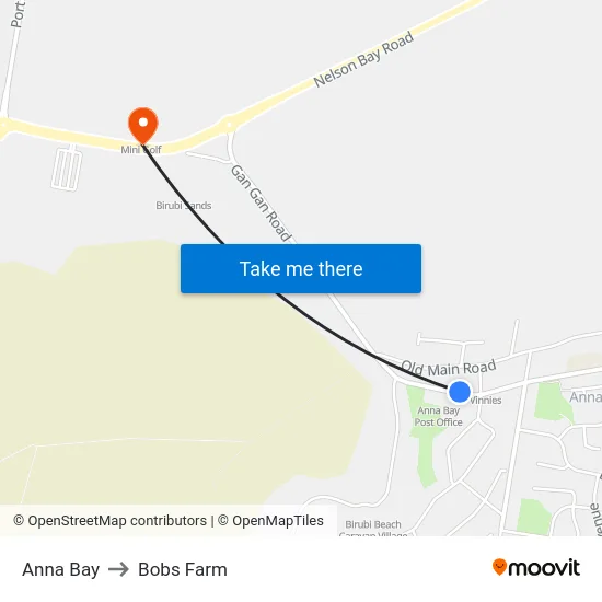Anna Bay to Bobs Farm map
