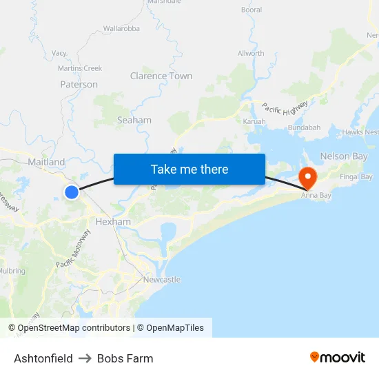 Ashtonfield to Bobs Farm map