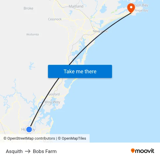 Asquith to Bobs Farm map