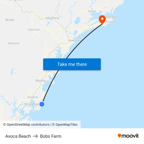 Avoca Beach to Bobs Farm map