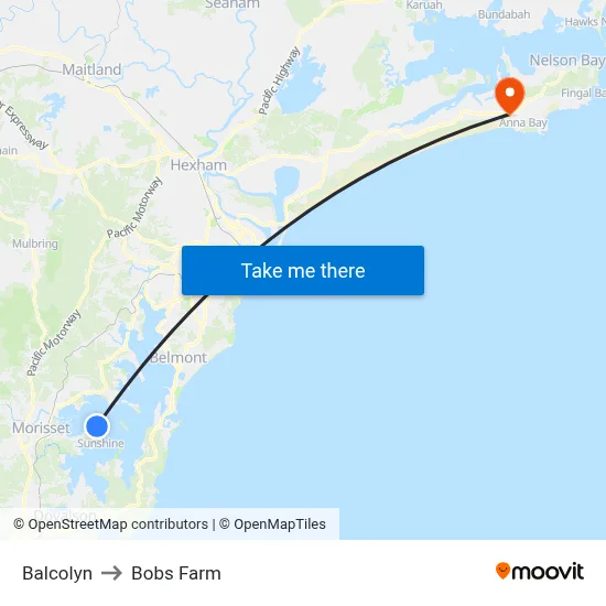 Balcolyn to Bobs Farm map