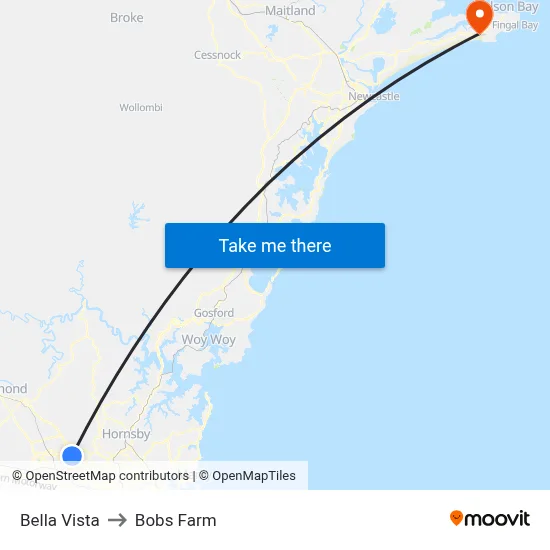Bella Vista to Bobs Farm map