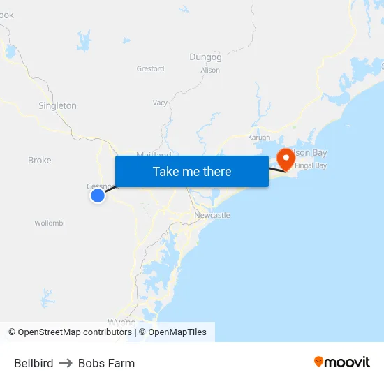 Bellbird to Bobs Farm map